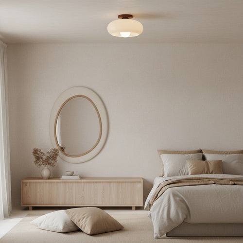 French Bauhaus Ceiling Light Fixture with Opal Glass Shade