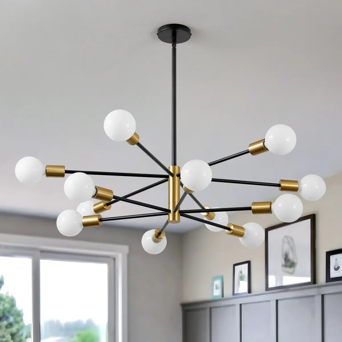 12-Light Sputnik Chandelier with Frosted Globe Shades