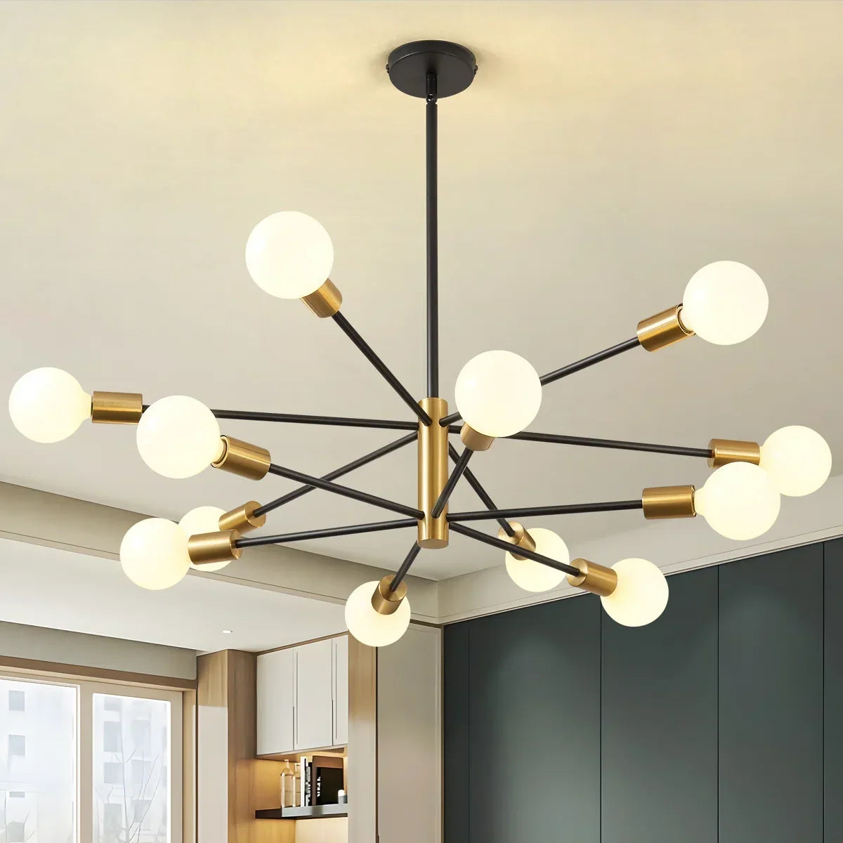 12-Light Sputnik Chandelier with Frosted Globe Shades