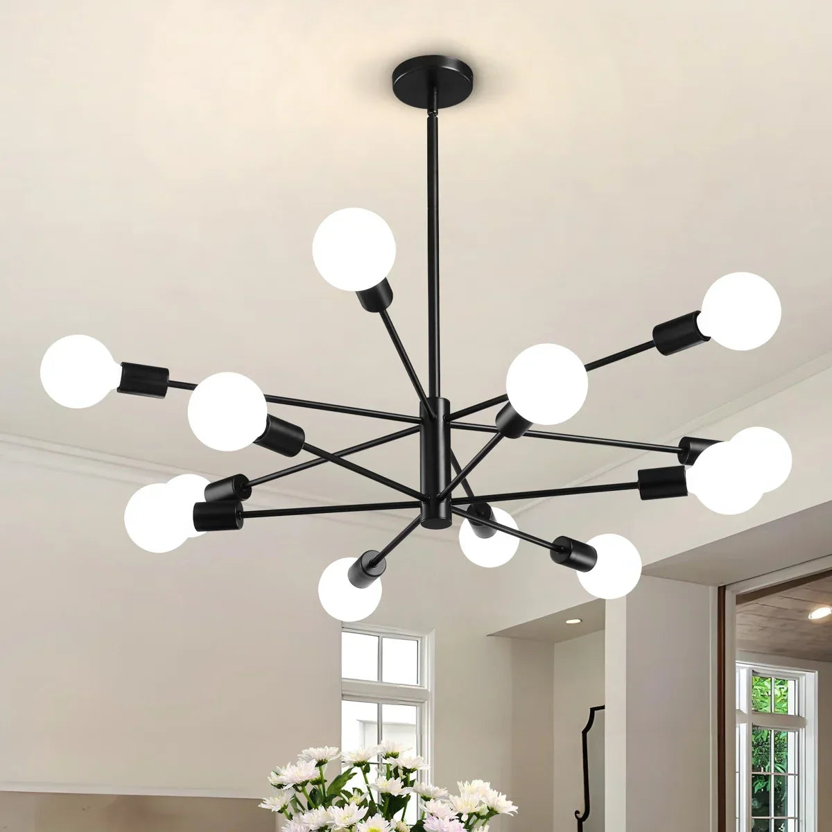 12-Light Sputnik Chandelier with Frosted Globe Shades