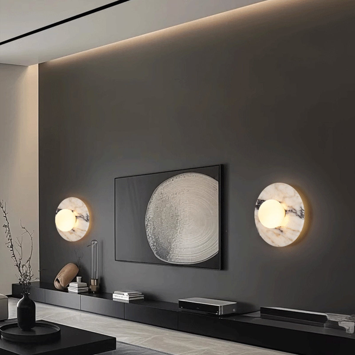 Marble Wall Sconce with Round Backplate and Globe Shade