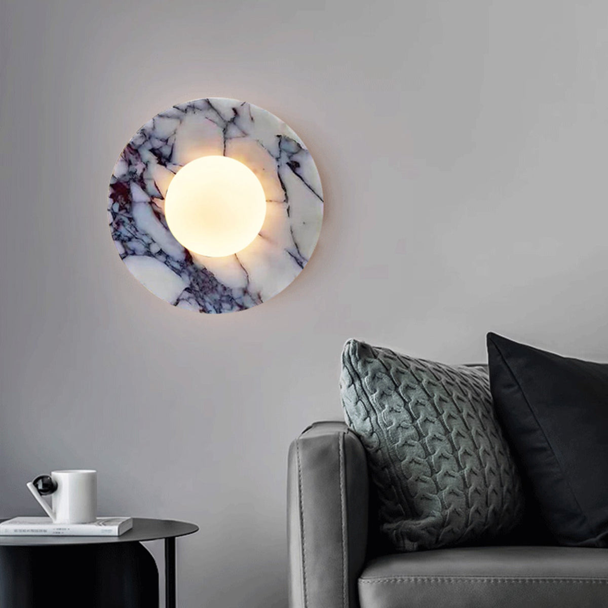 Marble Wall Sconce with Round Backplate and Globe Shade