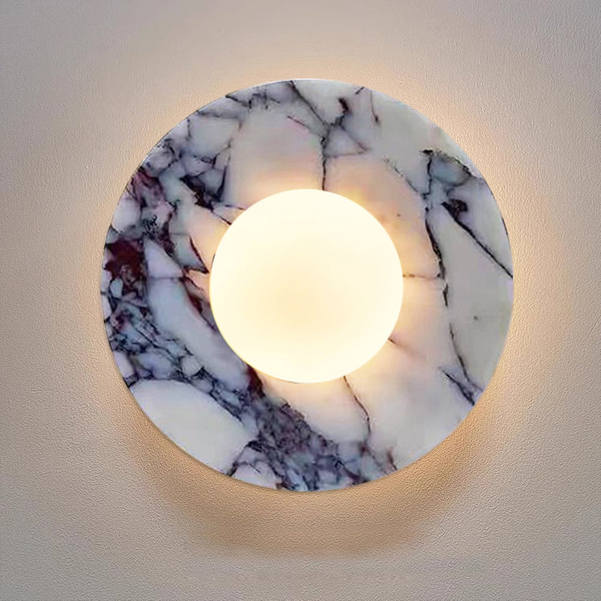 Marble Wall Sconce with Round Backplate and Globe Shade