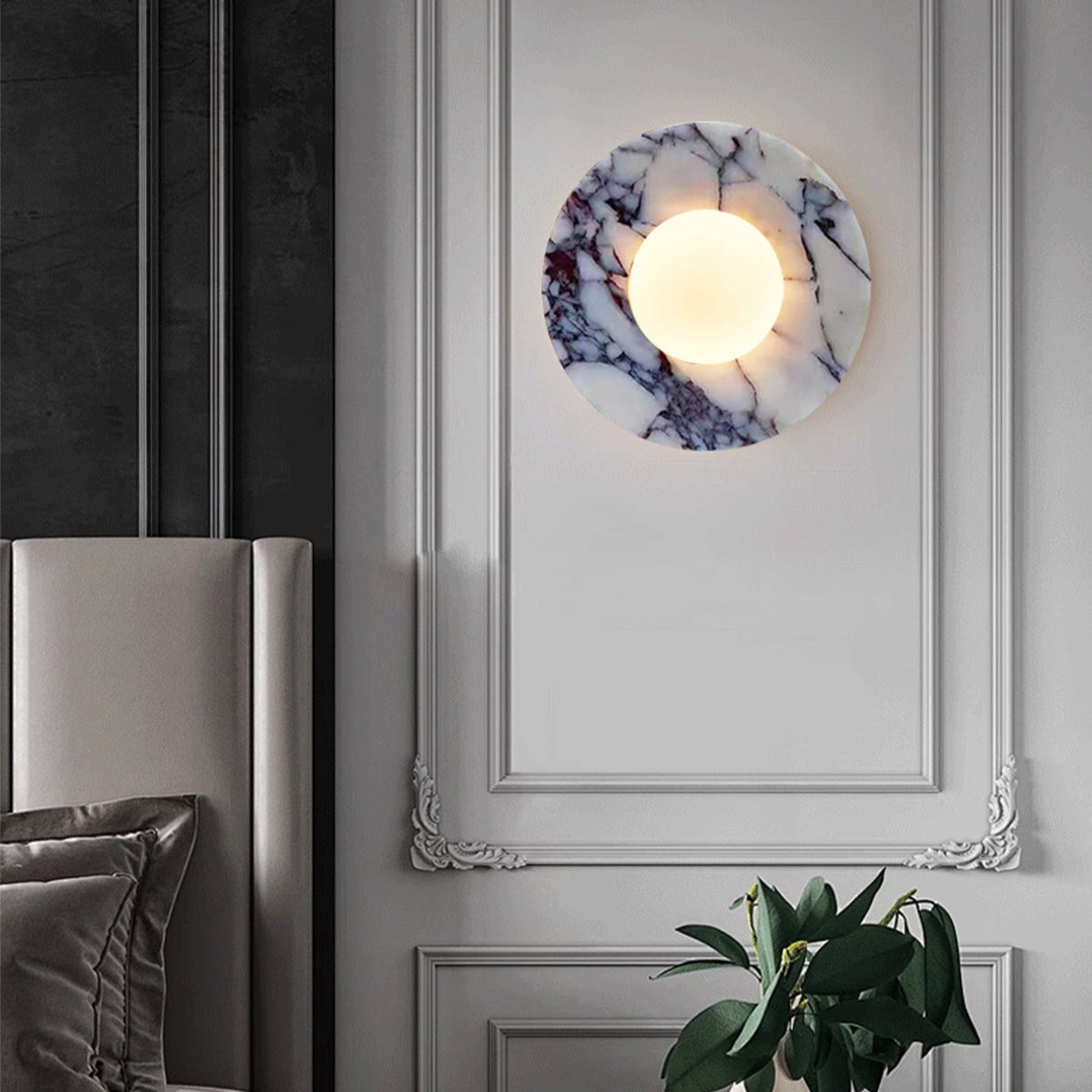Marble Wall Sconce with Round Backplate and Globe Shade
