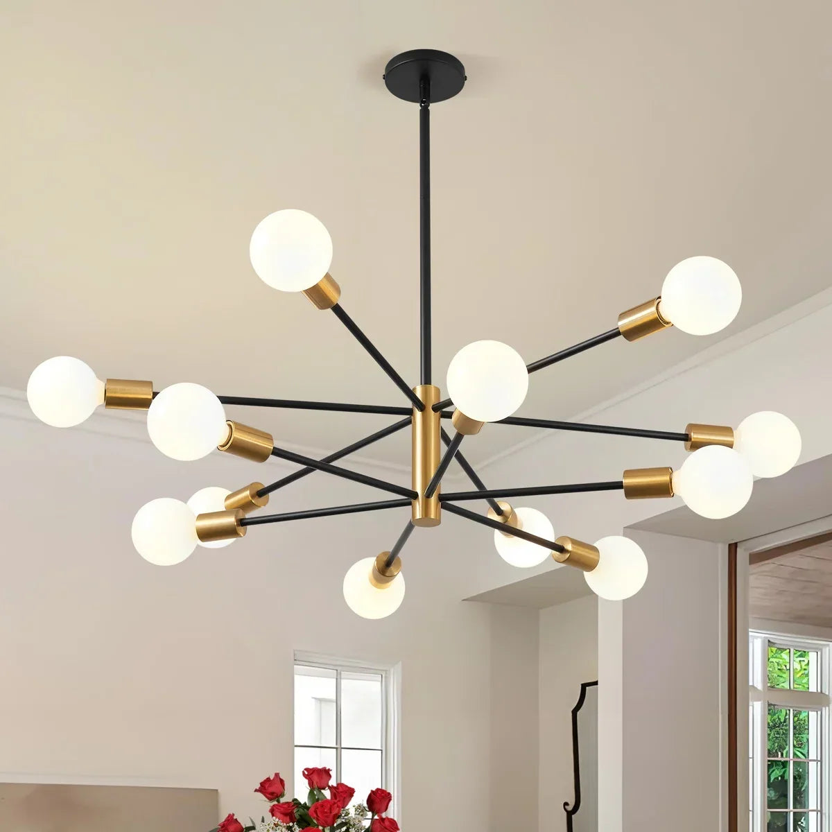 12-Light Sputnik Chandelier with Frosted Globe Shades