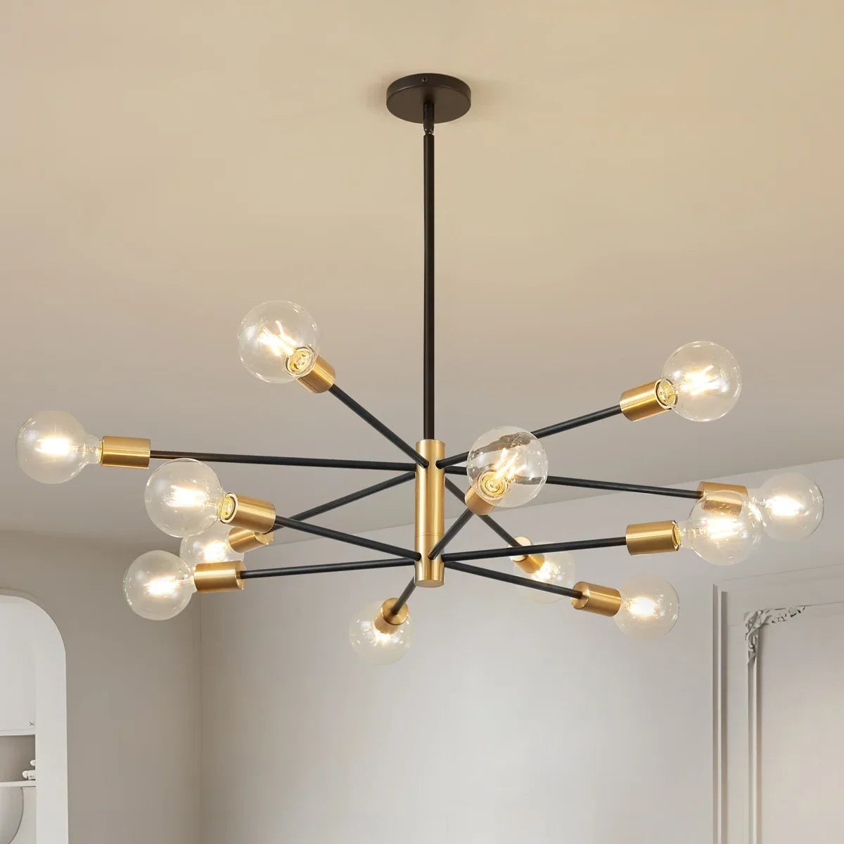 12-Light Sputnik Chandelier with Frosted Globe Shades