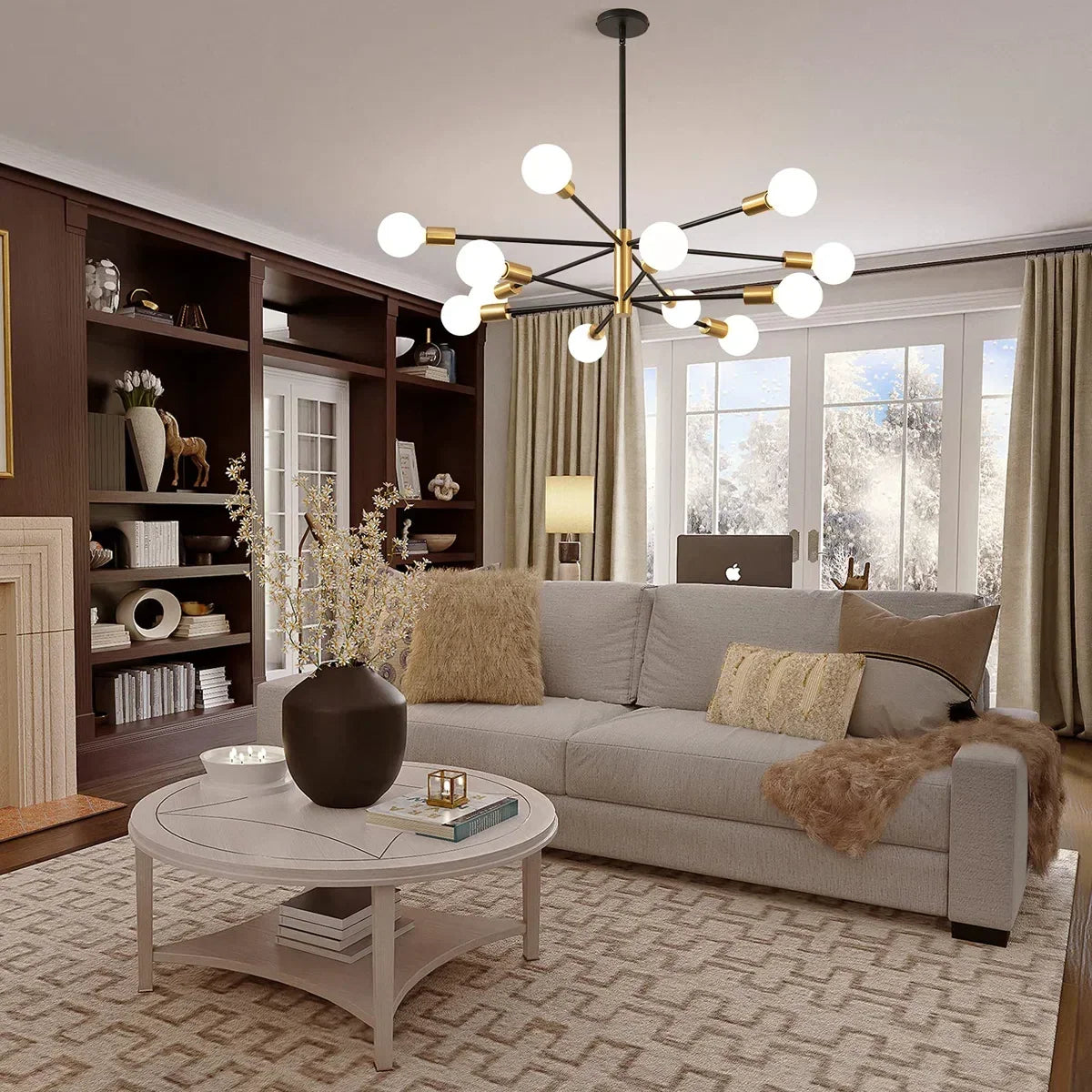 12-Light Sputnik Chandelier with Frosted Globe Shades