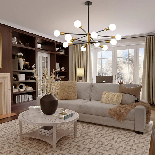 12-Light Sputnik Chandelier with Frosted Globe Shades