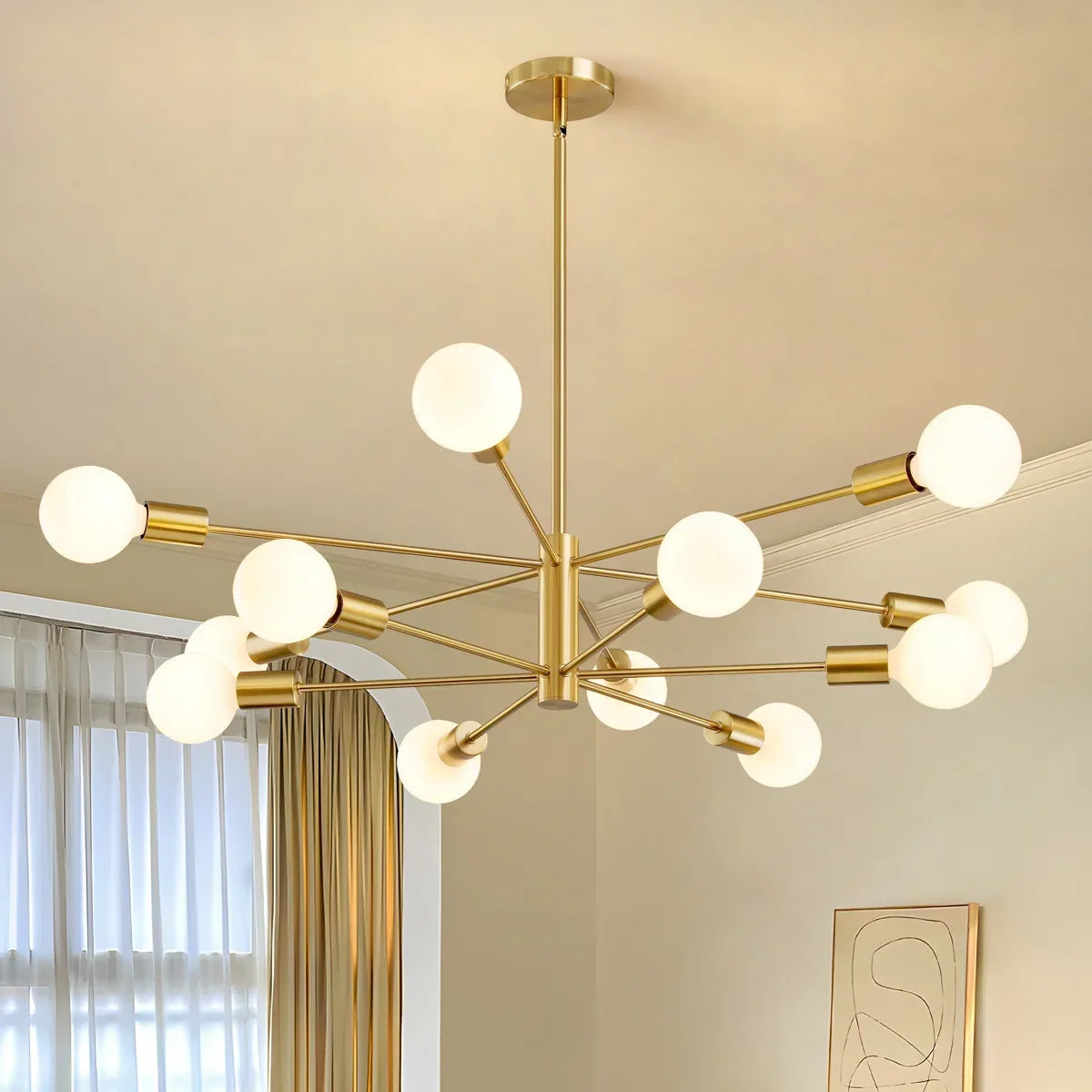 12-Light Sputnik Chandelier with Frosted Globe Shades